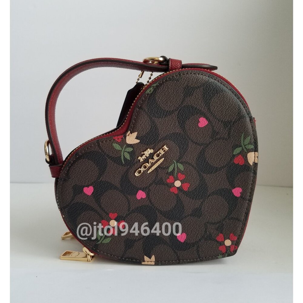 Coach Heart Crossbody Signature Canvas With Heart Petal Print